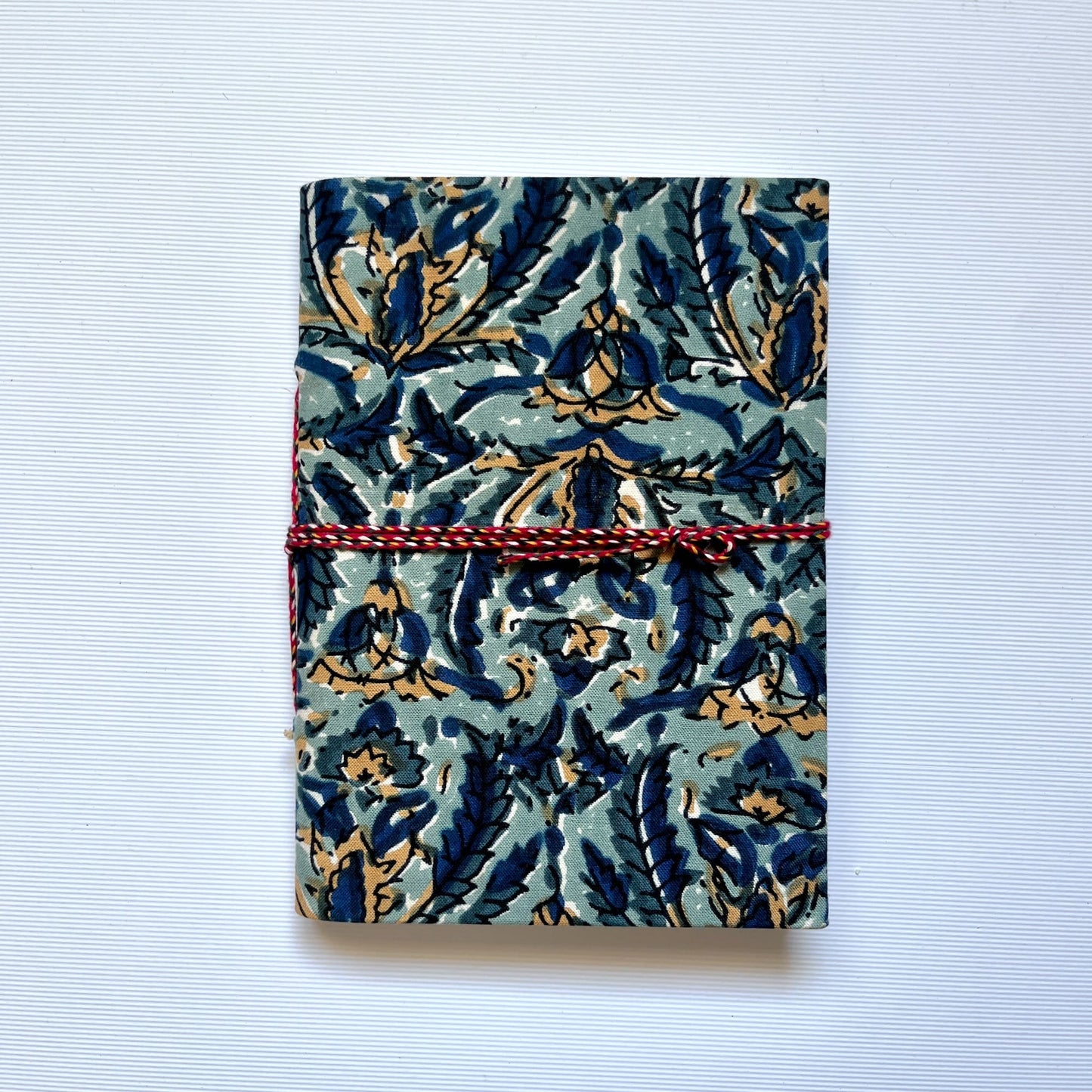 Indigo Floral Blue Diary, 5 by 7 inch handmade fabric cover – front cover view