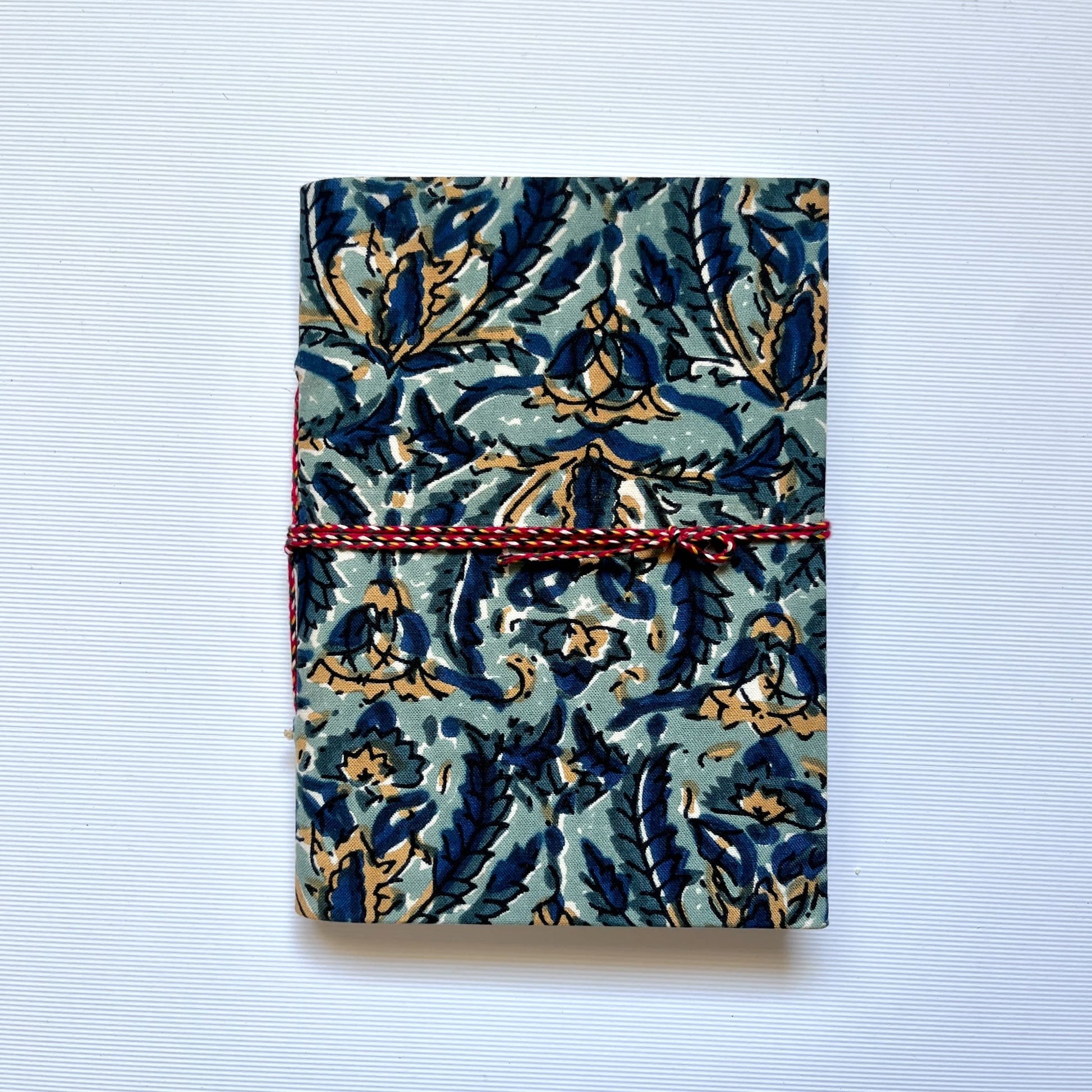 Indigo Floral Blue Diary, 5 by 7 inch handmade fabric cover – front cover view
