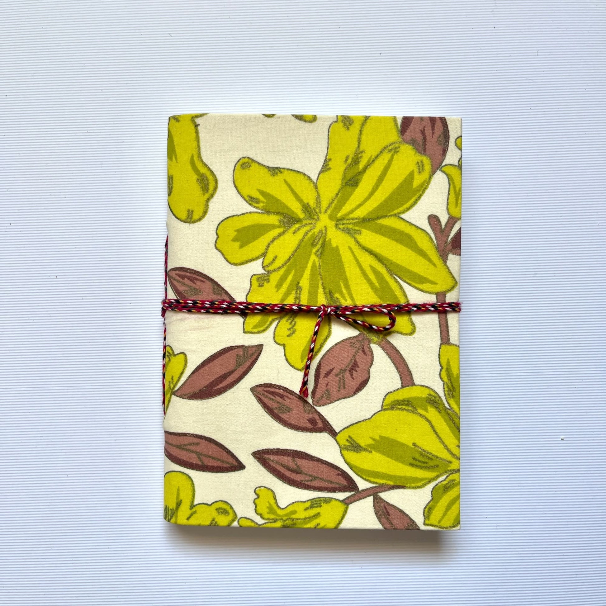 Large Floral Green Diary, 4 by 6 inch handmade fabric cover – front cover view