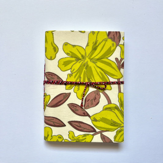 Large Floral Green Diary, 4 by 6 inch handmade fabric cover – front cover view