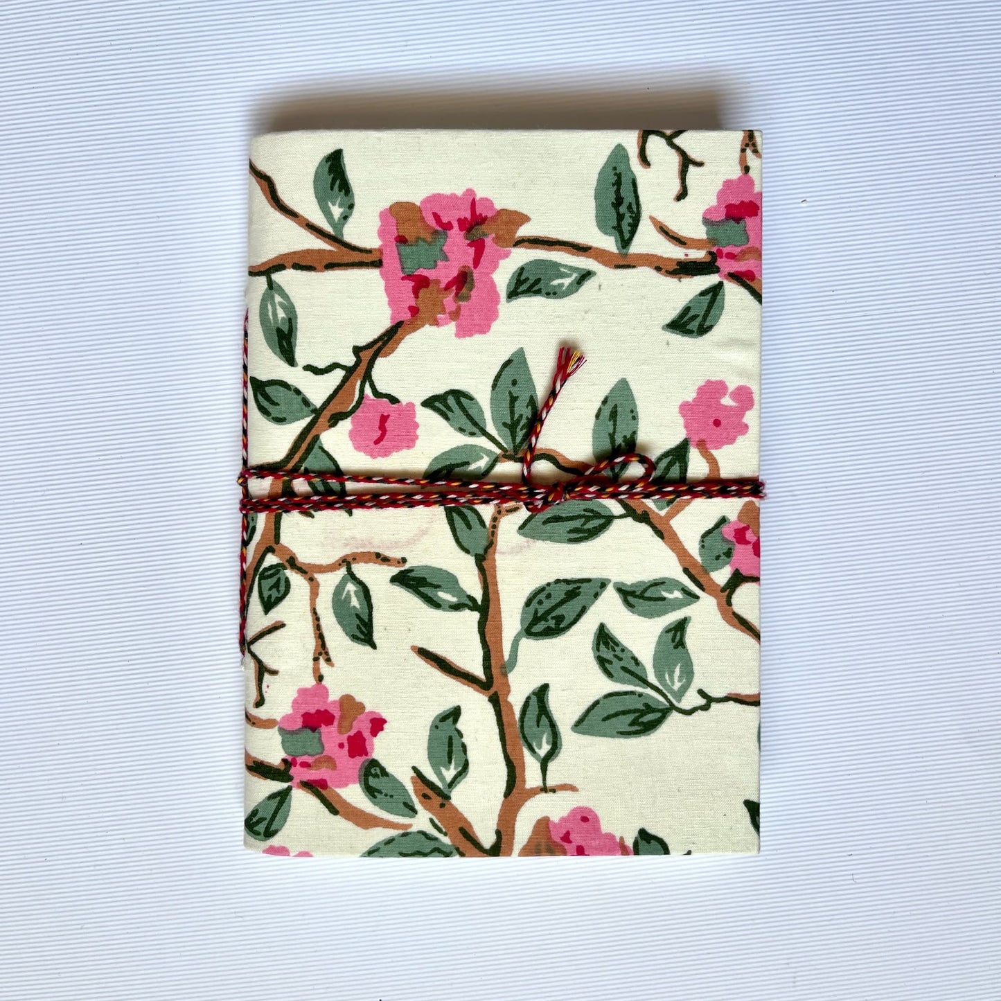 Blossom Branch Off White Diary, 5 by 7 inch handmade fabric cover – front cover view