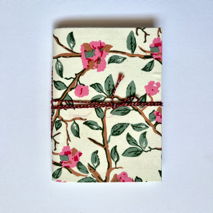 Blossom Branch Off White Diary, 5 by 7 inch handmade fabric cover – front cover view