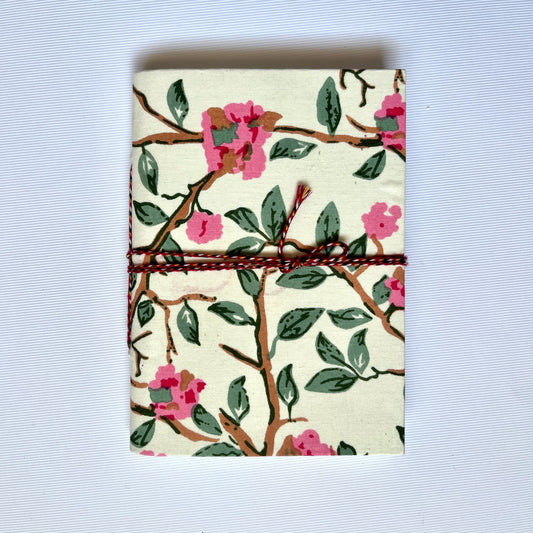 Blossom Branch Off White Diary, 5 by 7 inch handmade fabric cover – front cover view