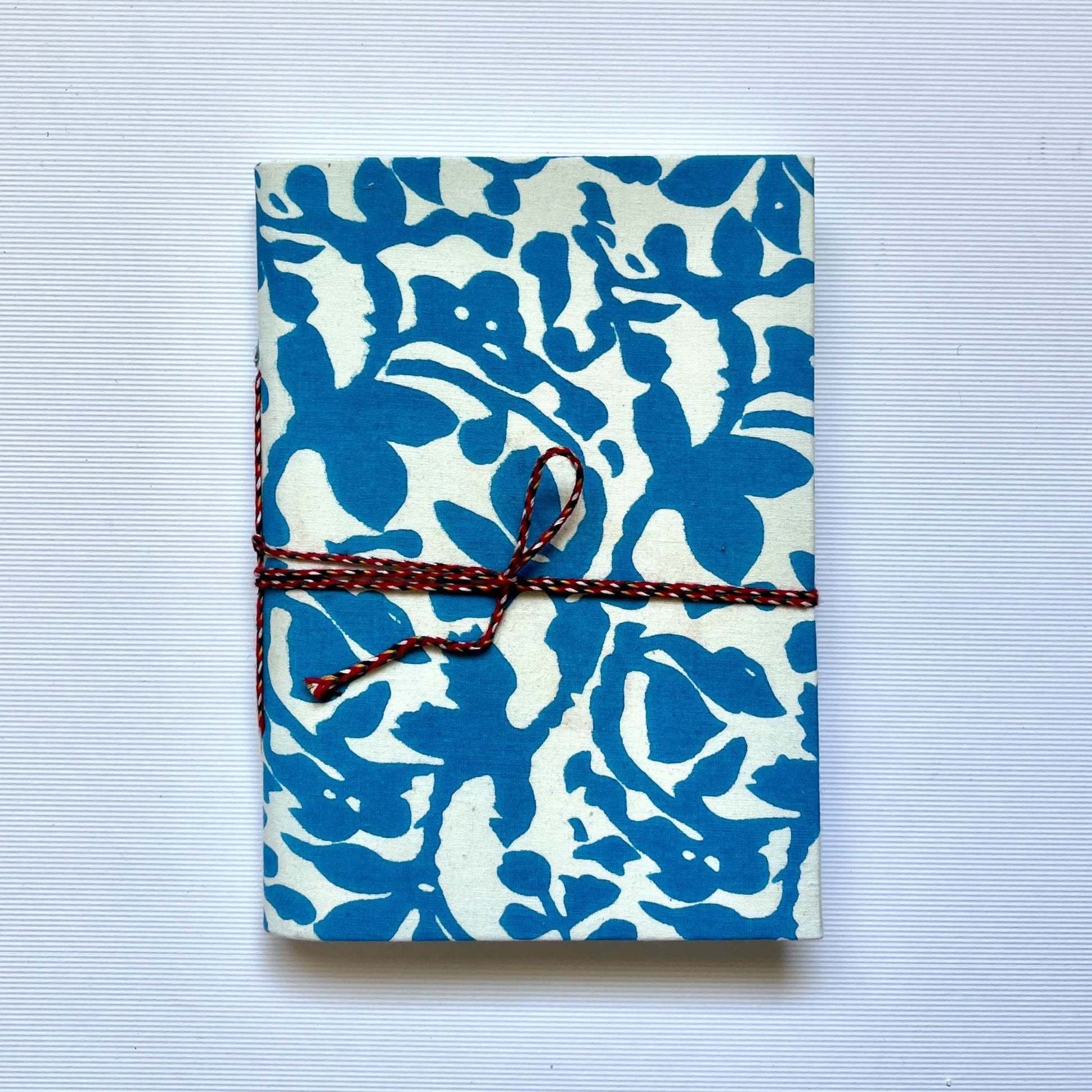 Bold Floral Blue Diary, 4 by 6 inch handmade fabric cover – front cover view