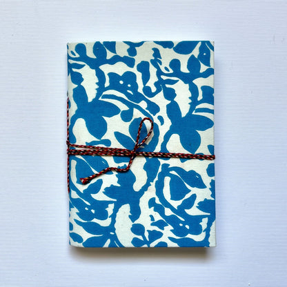 Bold Floral Blue Diary, 4 by 6 inch handmade fabric cover – front cover view