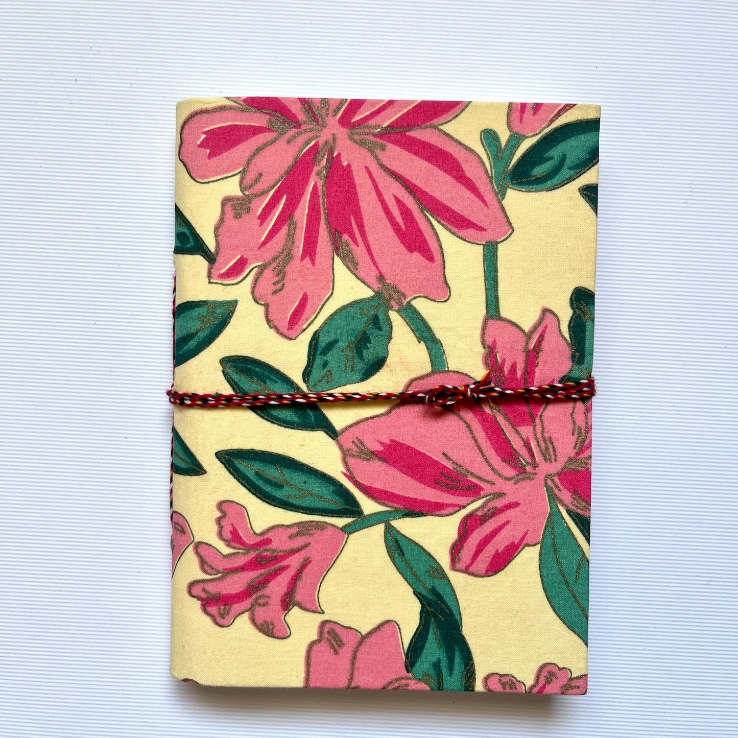 Magnolia Floral Pink Diary, 4 by 6 inch handmade fabric cover – front cover view