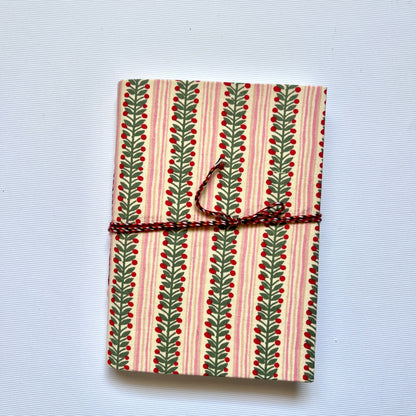 Berry Stripe Pink Diary, 4 by 6 inch handmade fabric cover – front cover view