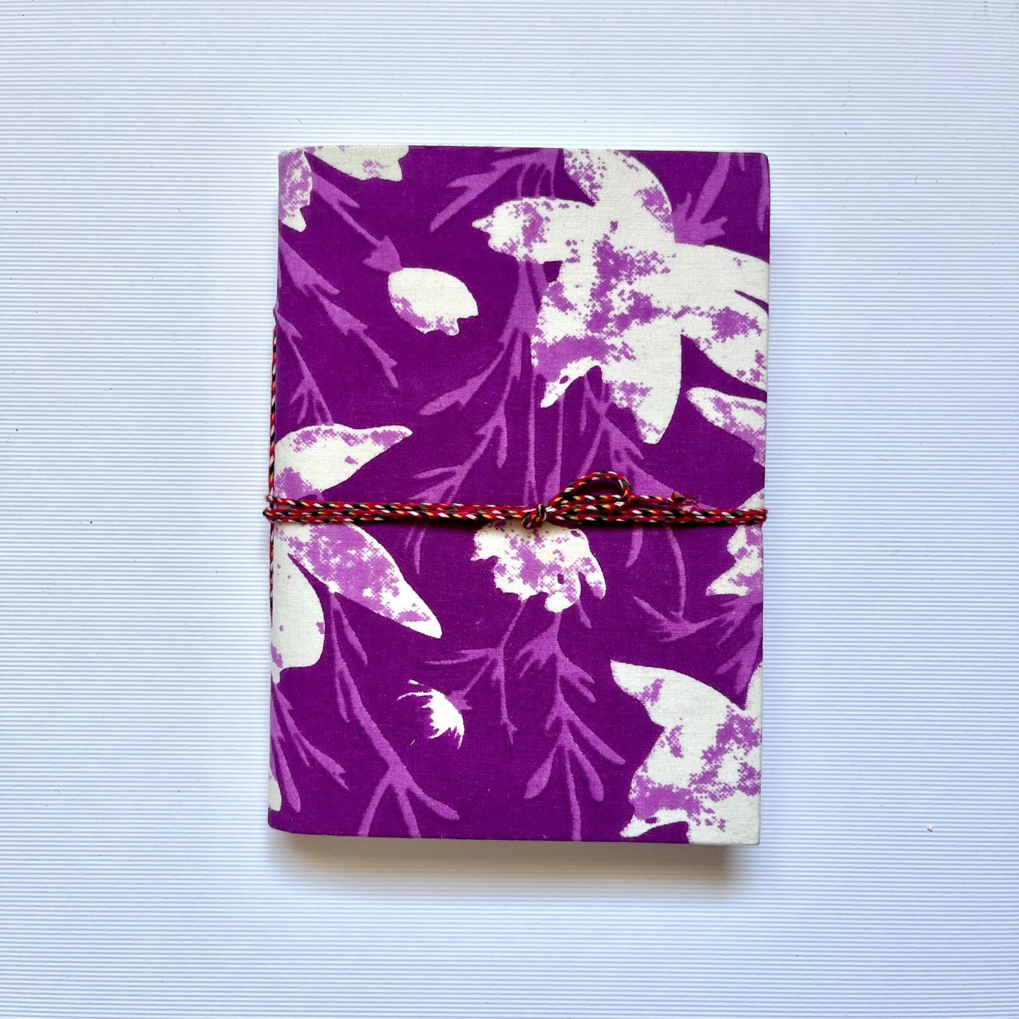 Floral Silhouette Purple Diary, 4 by 6 inch handmade fabric cover – front cover view