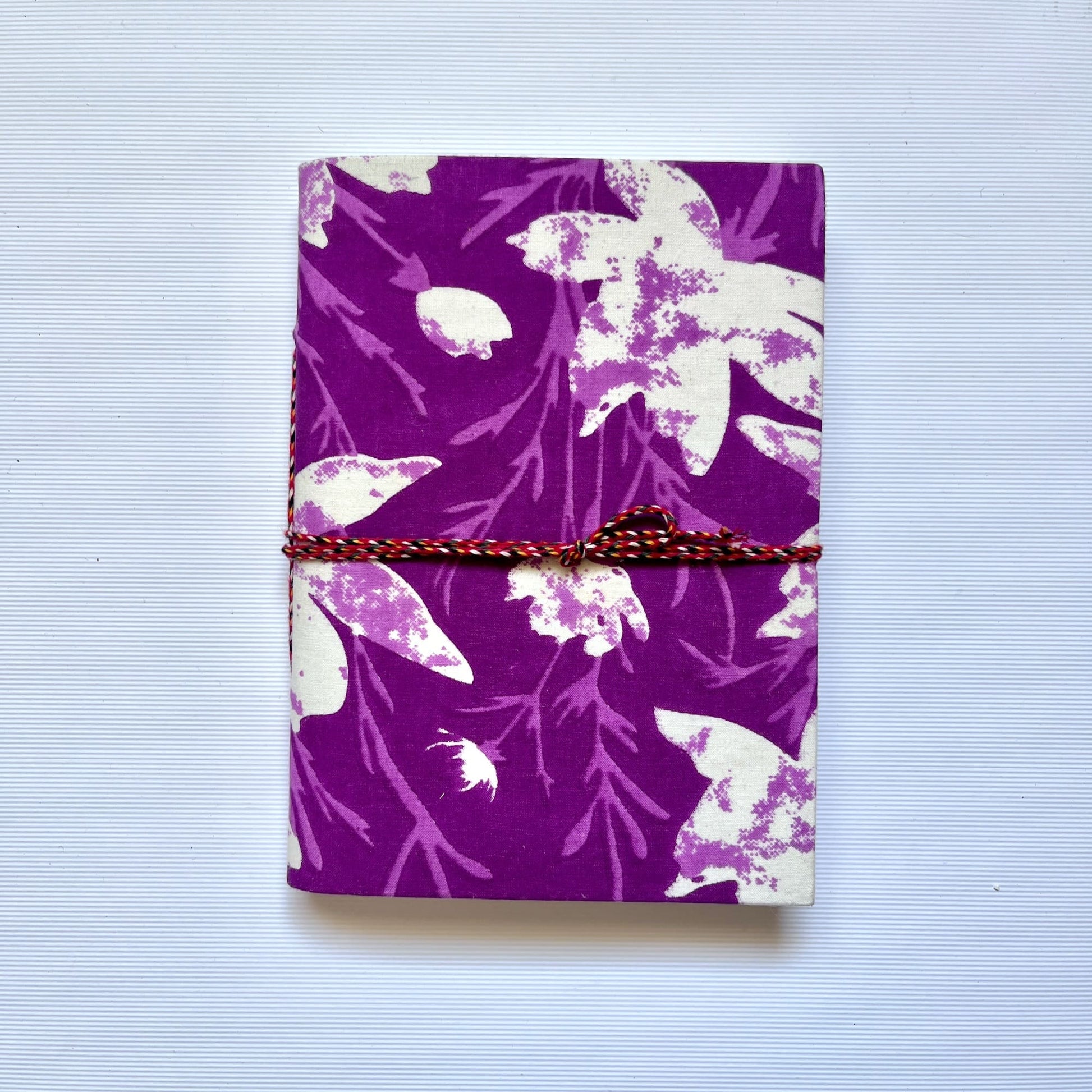 Floral Silhouette Purple Diary, 4 by 6 inch handmade fabric cover – front cover view