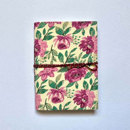 Soft Botanical Pink Diary, 5 by 7 inch handmade fabric cover – front cover view