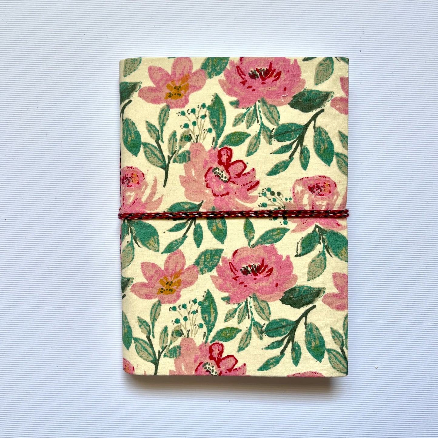 Garden Floral Pink Diary, 4 by 6 inch handmade fabric cover – front cover view