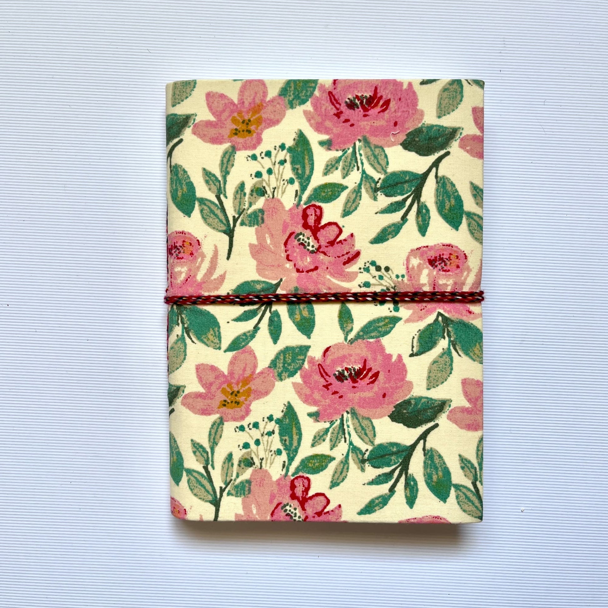 Garden Floral Pink Diary, 4 by 6 inch handmade fabric cover – front cover view