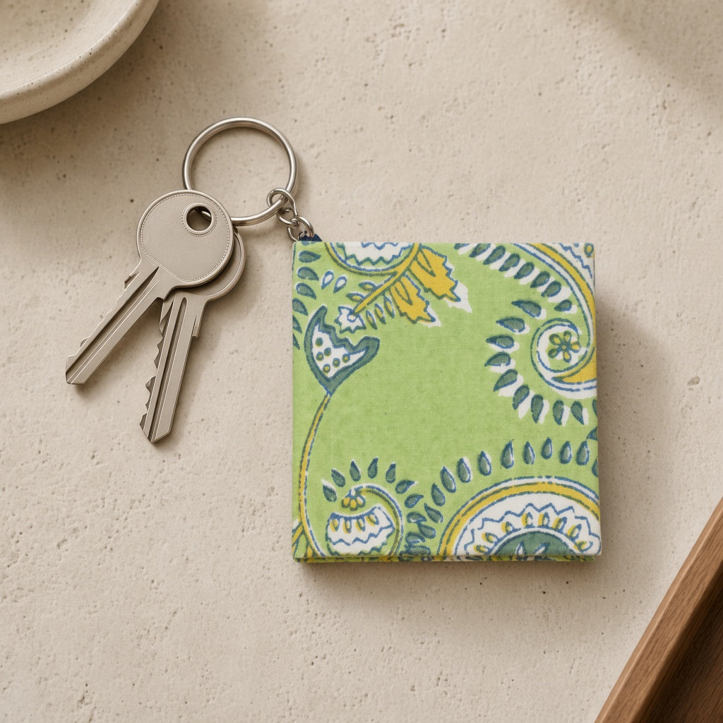 Green Paisley keychain diary with keys