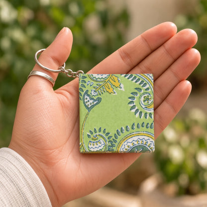 Green Paisley keychain diary in hand