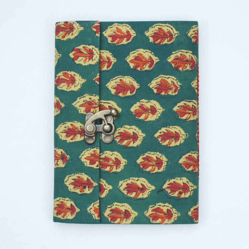 Green Leaf lock diary on a plain background