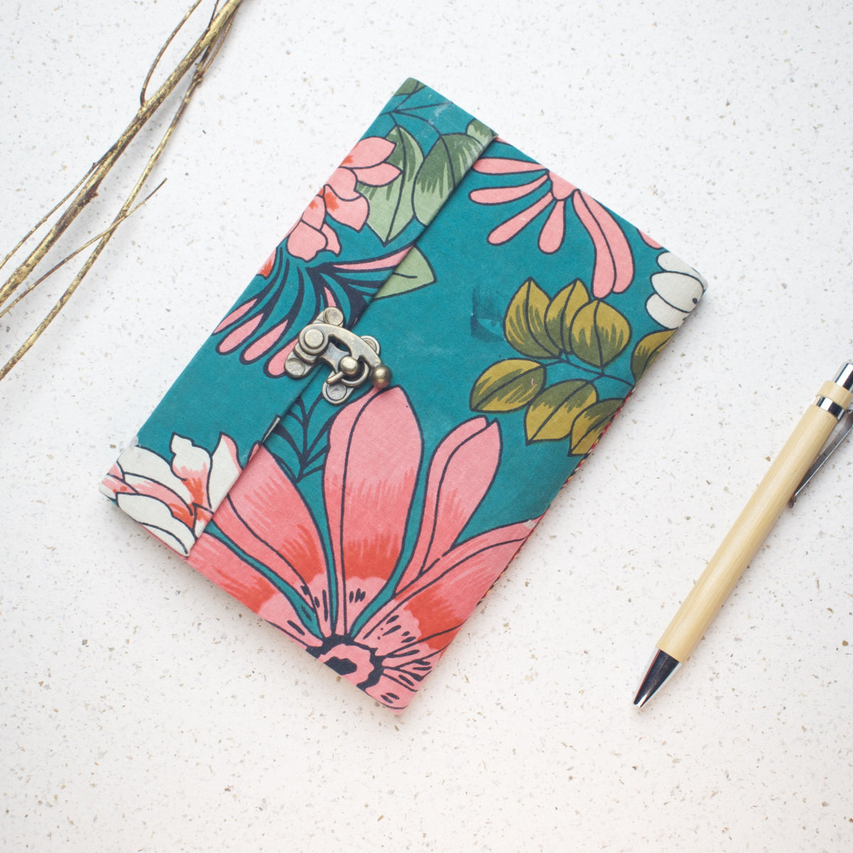 Green Floral lock diary