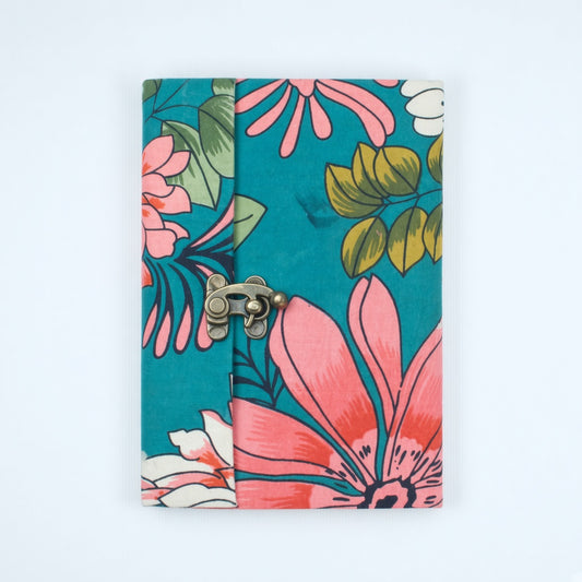 Green Floral lock diary on a plain background