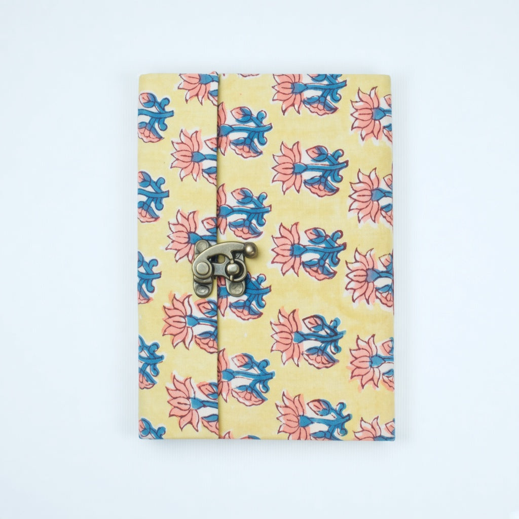 Yellow Lotus lock diary on a plain background