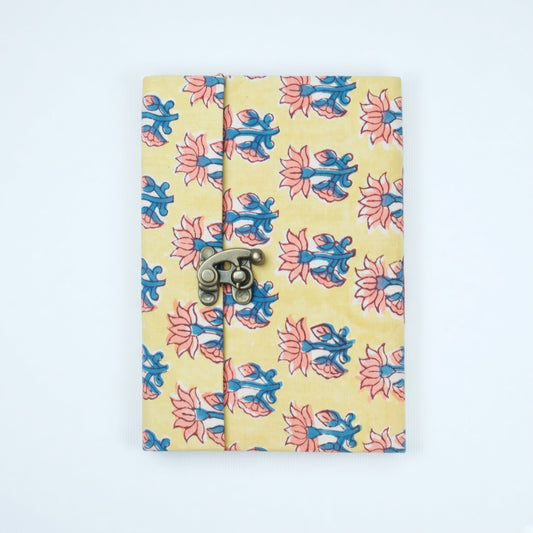 Yellow Lotus lock diary on a plain background