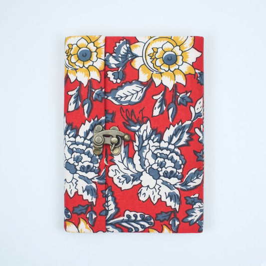 Red Floral lock diary on a plain background