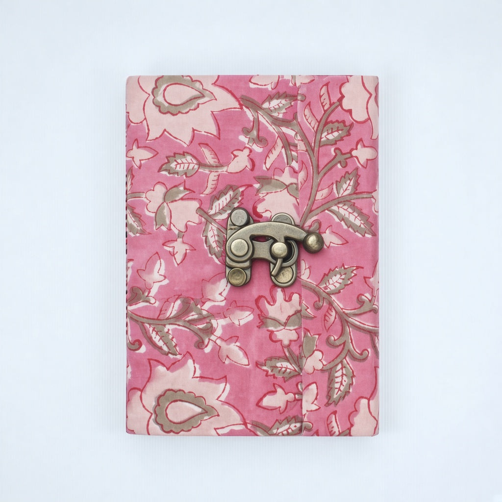 Pink Floral lock diary on a plain background