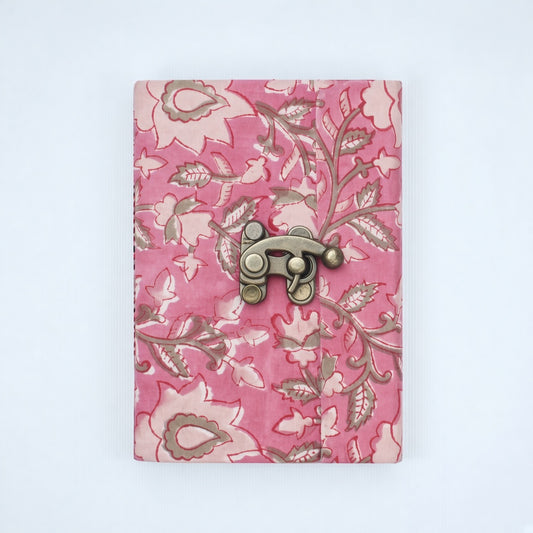 Pink Floral lock diary on a plain background