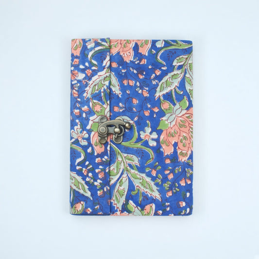 Blue Floral lock diary on a plain background