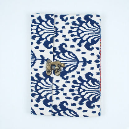 Navy Ikat lock diary on a plain background