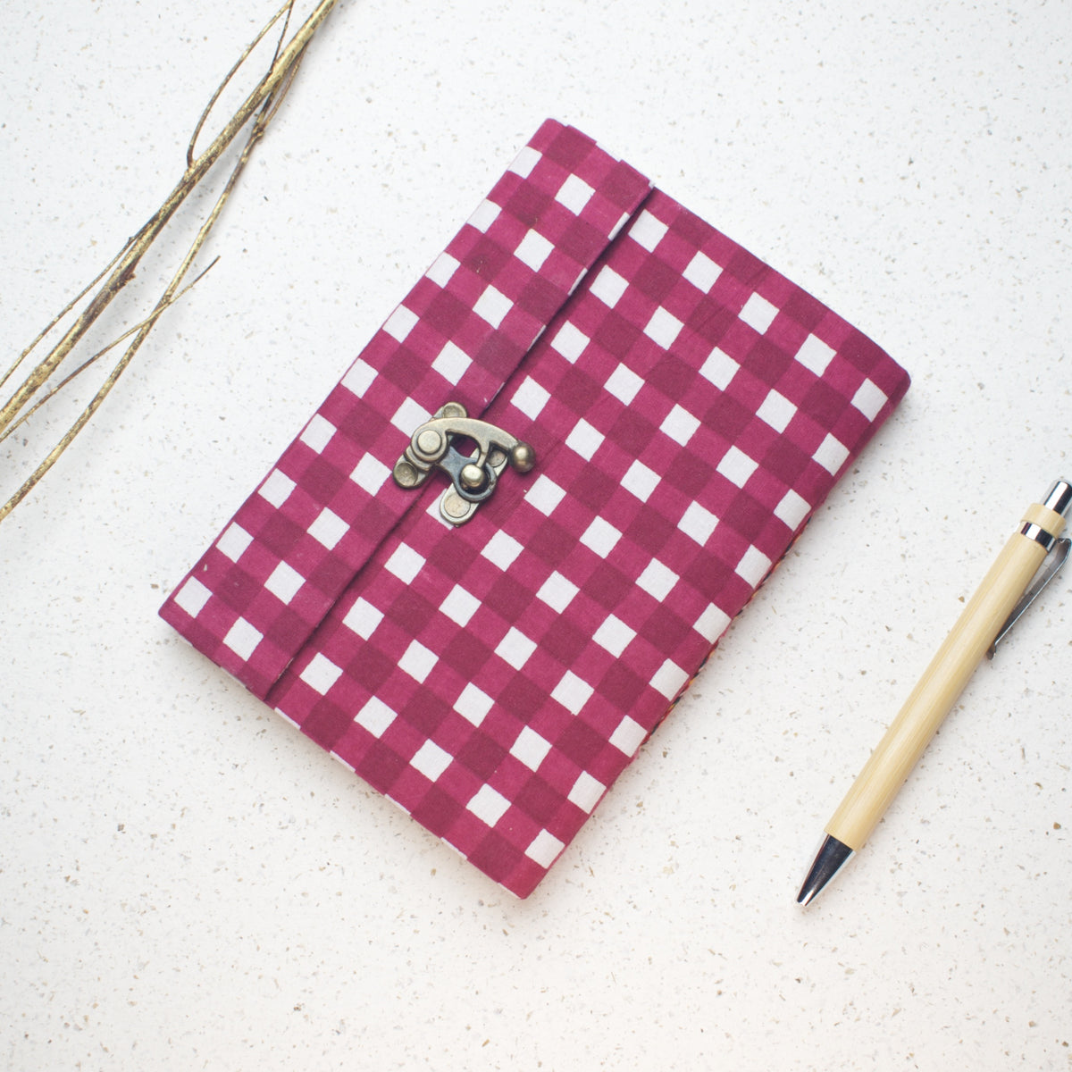 Pink Check lock diary