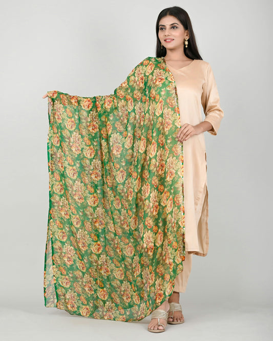 women dupatta with green floral design