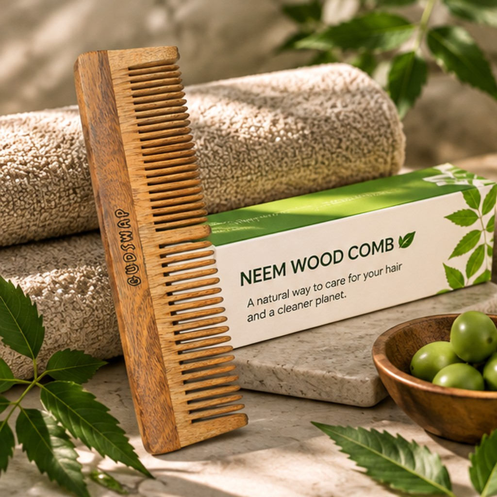 Natural neem wood comb with its box