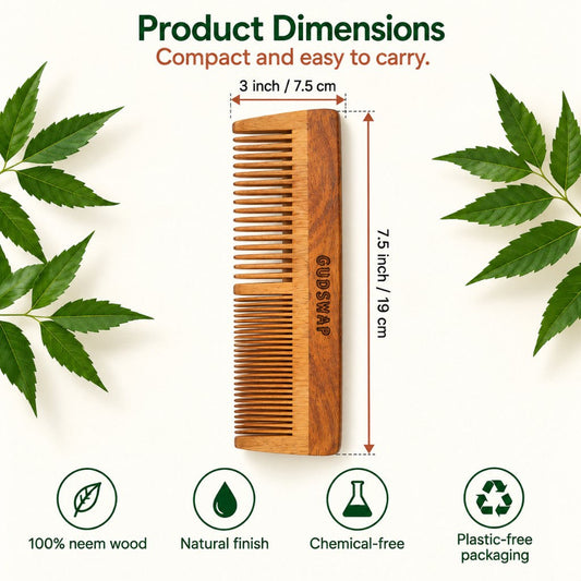 Natural neem wood comb dimensions