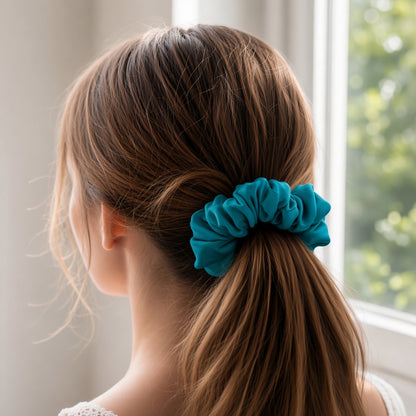 Blue Solid scrunchie worn in hair