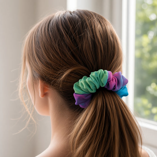 Multi Tie scrunchie worn in hair