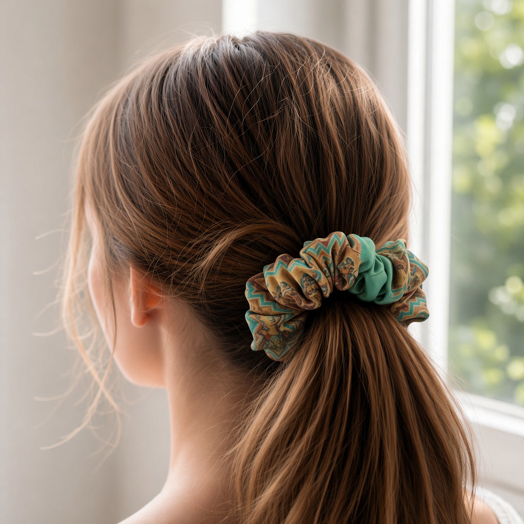 Multi Ethnic scrunchie worn in hair