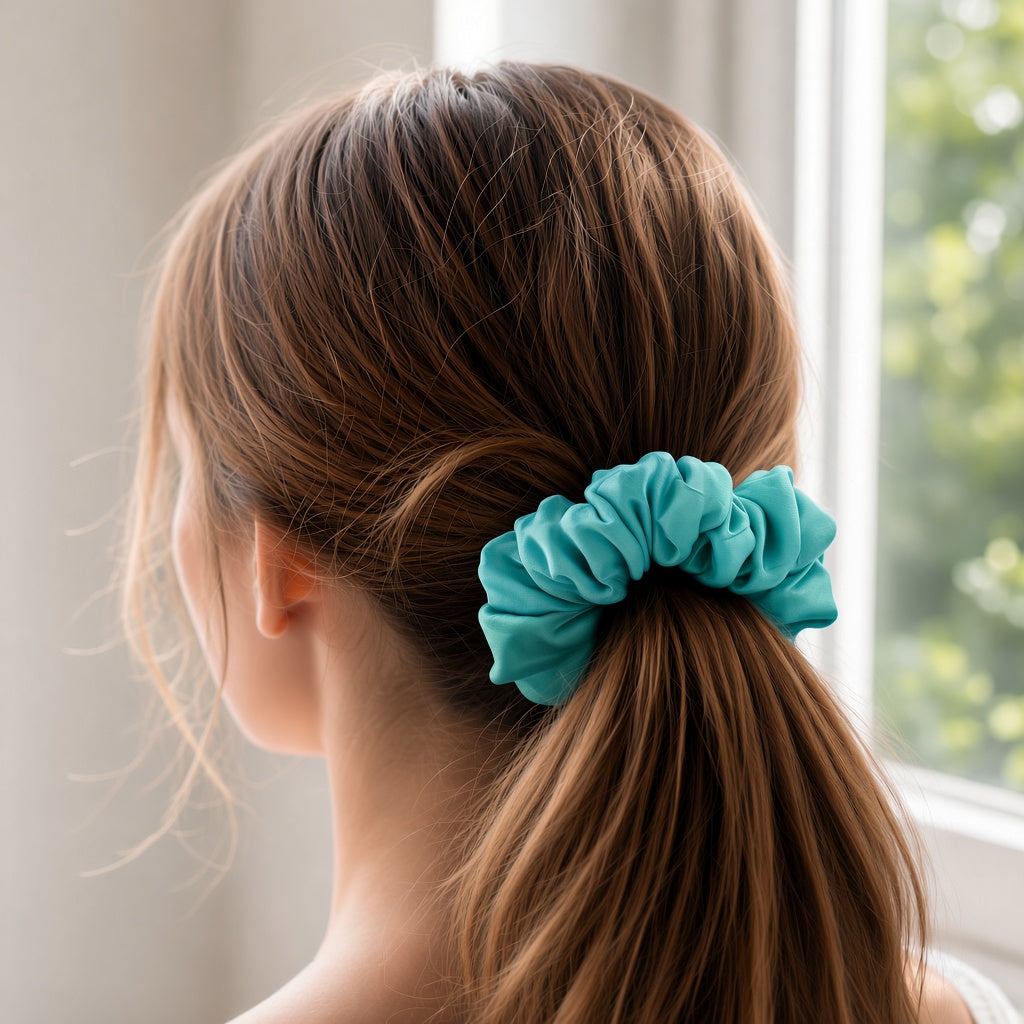 Blue Solid scrunchie worn in hair