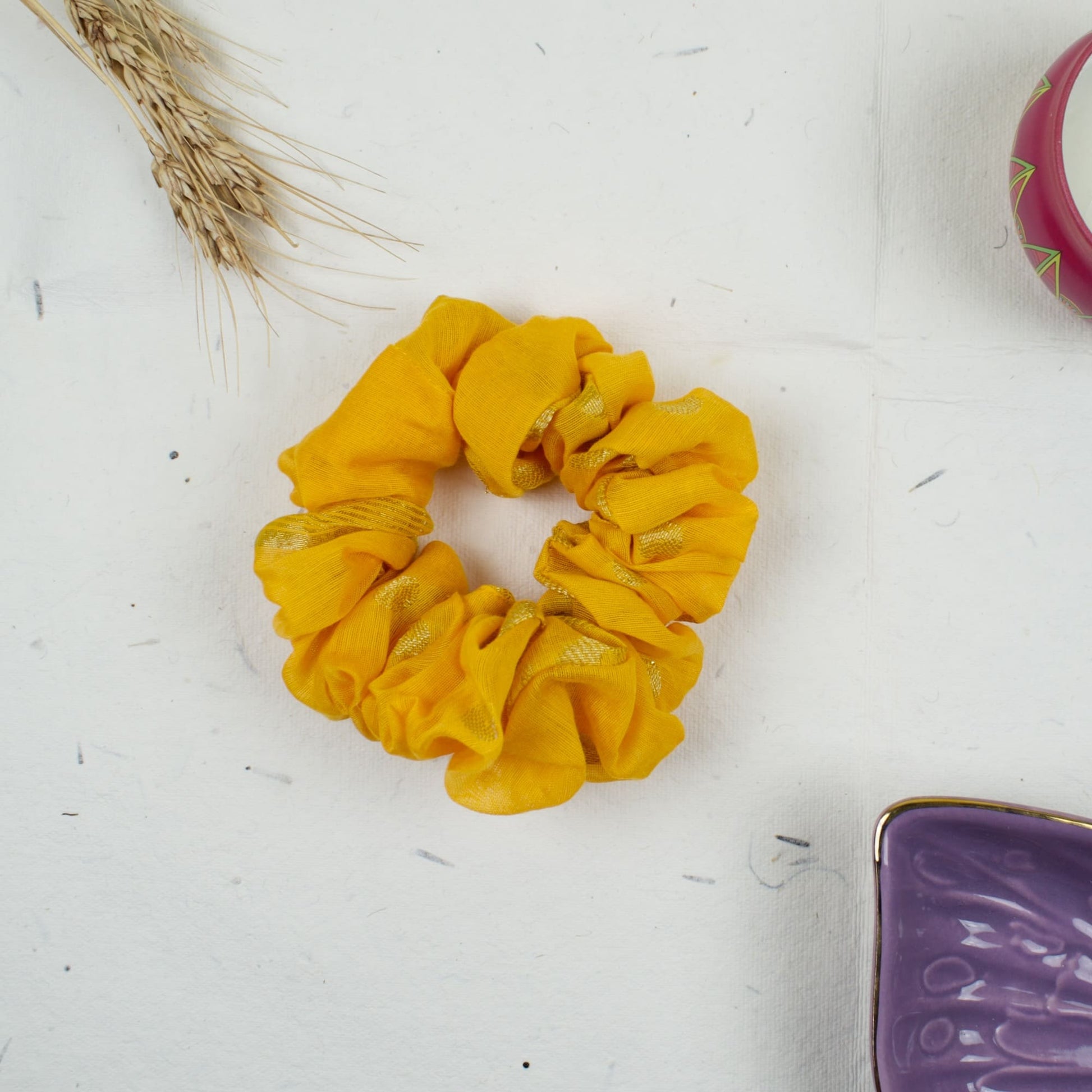 Yellow Solid scrunchie styled flatlay