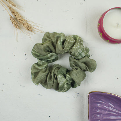 Green Checked scrunchie styled flatlay