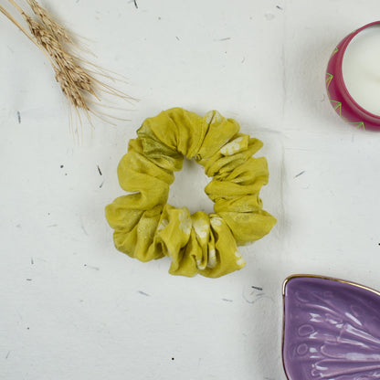 Green Textured scrunchie styled flatlay