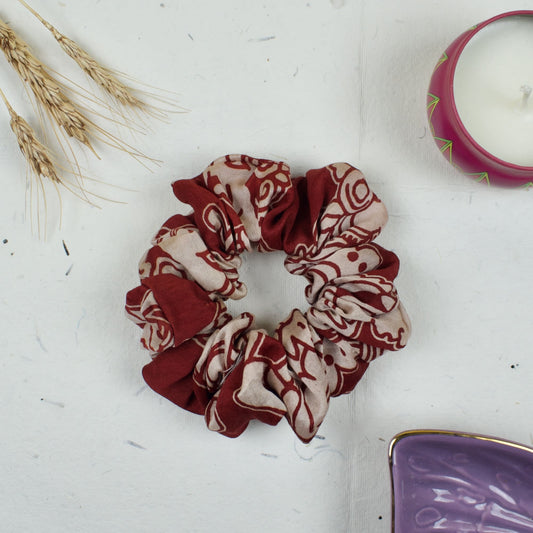 Red Ethnic Print scrunchie styled flatlay