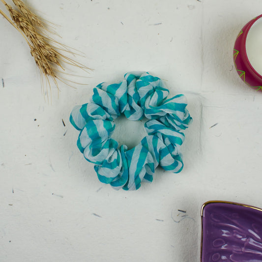 Blue Striped scrunchie styled flatlay