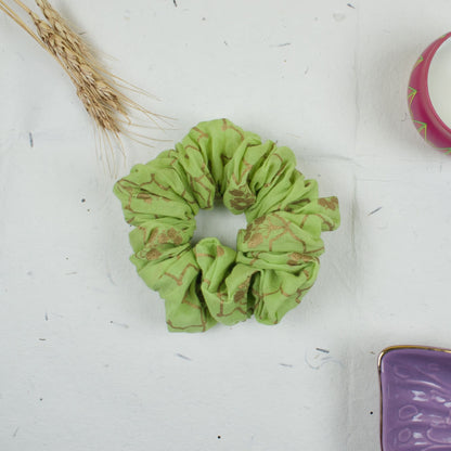 Green Crinkle Texture scrunchie styled flatlay