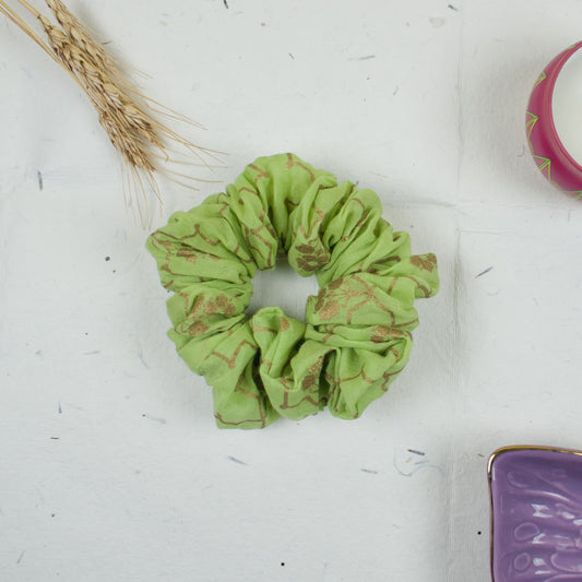 Green Crinkle Texture scrunchie styled flatlay