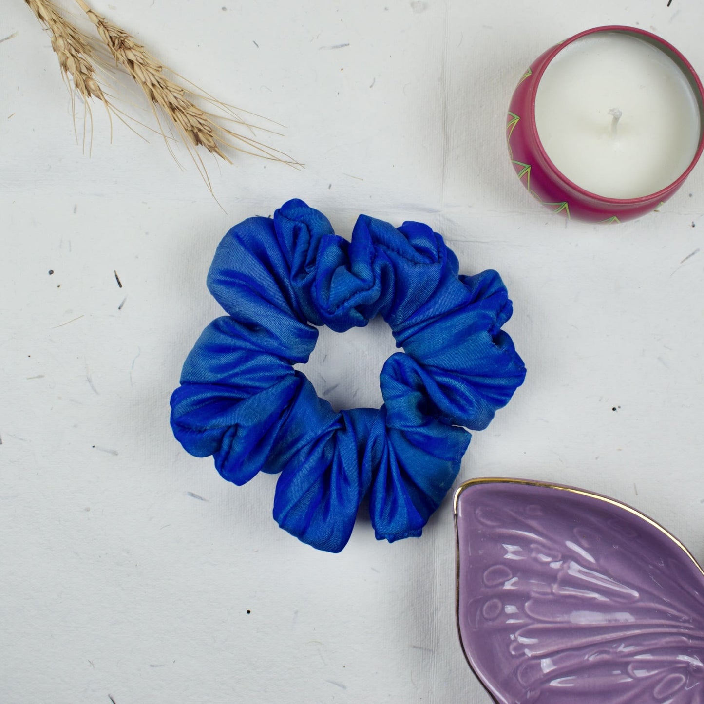 Blue Solid scrunchie styled flatlay