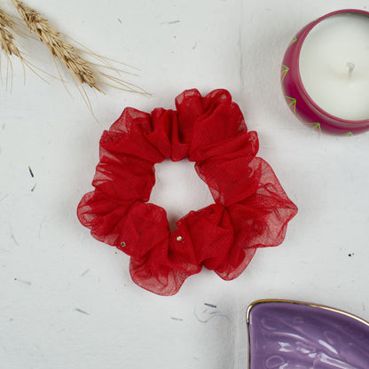 Red Solid scrunchie styled flatlay