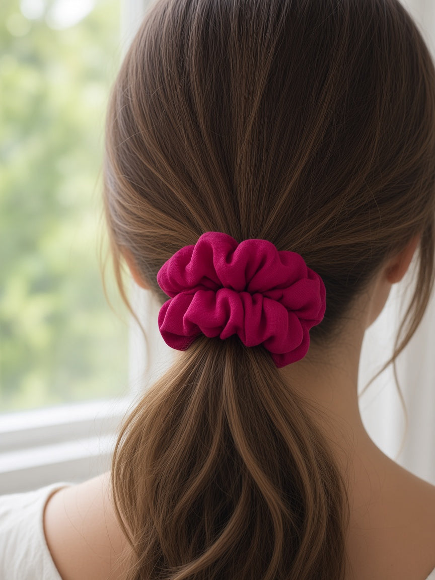 Maroon Solid scrunchie worn in hair