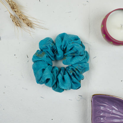 Blue Textured scrunchie styled flatlay