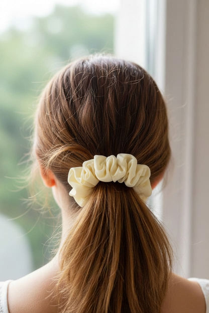 White Solid Off scrunchie worn in hair